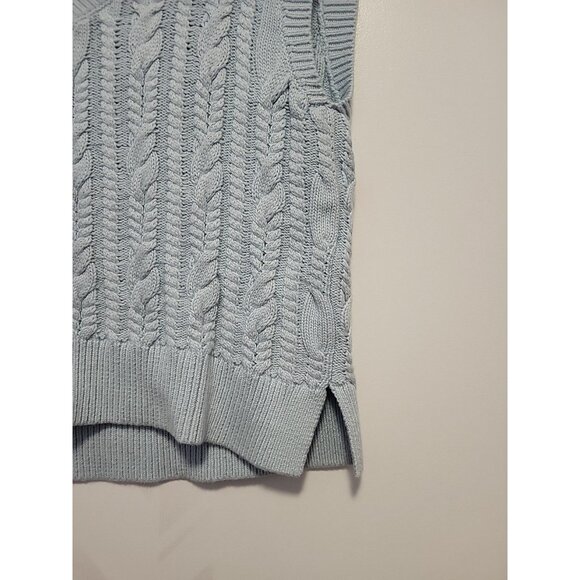 Abercrombie Fitch Crop Cable Knit Sweater Vest Women Blue V-Neck  Academia Med - Picture 3 of 5